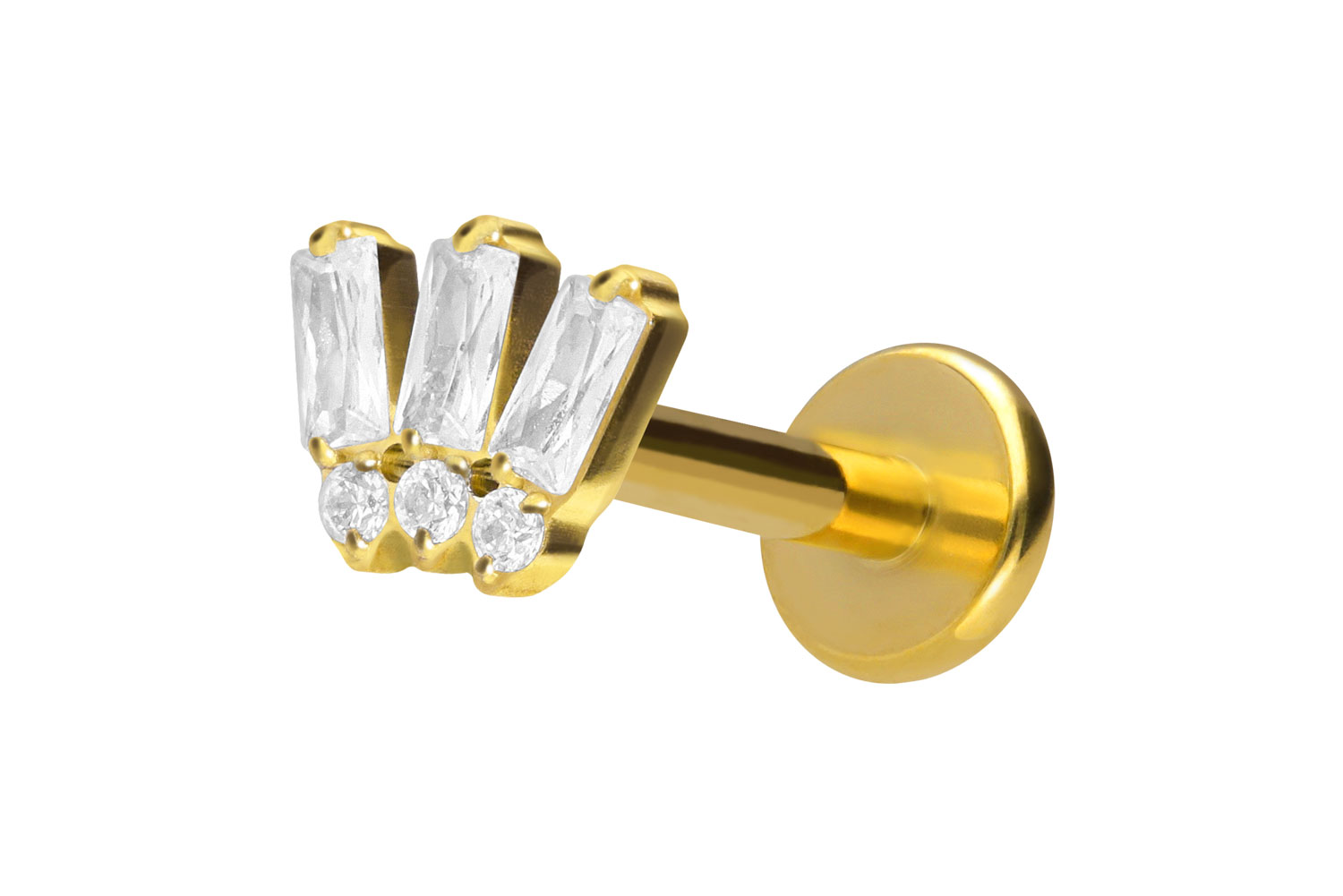 Titan Labret Piercing mit Push Fit 6 EINGEFASSTE KRISTALLE